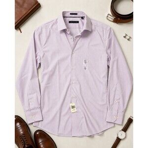 NWT Tommy Hilfiger 15.5 32/33 Slim Fit Non Iron Orchid Stripe Dress Shirt